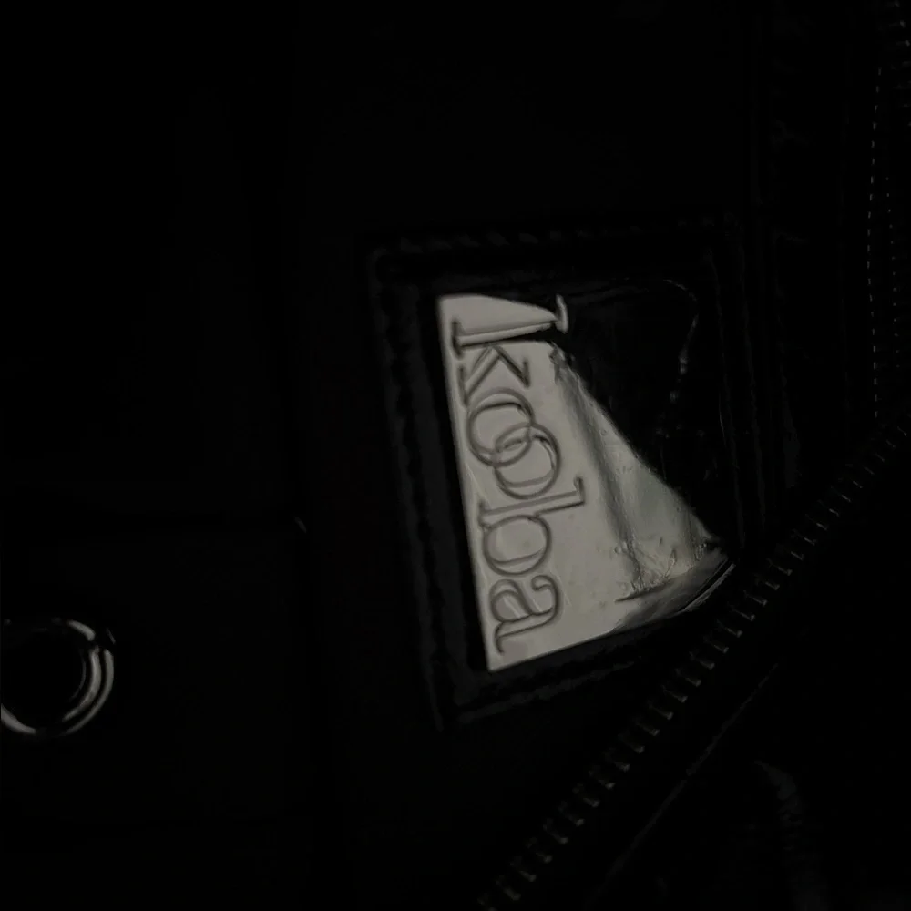 KOOBA black patent leather satchel bag. Top Double zipper. Shiny metallic trim